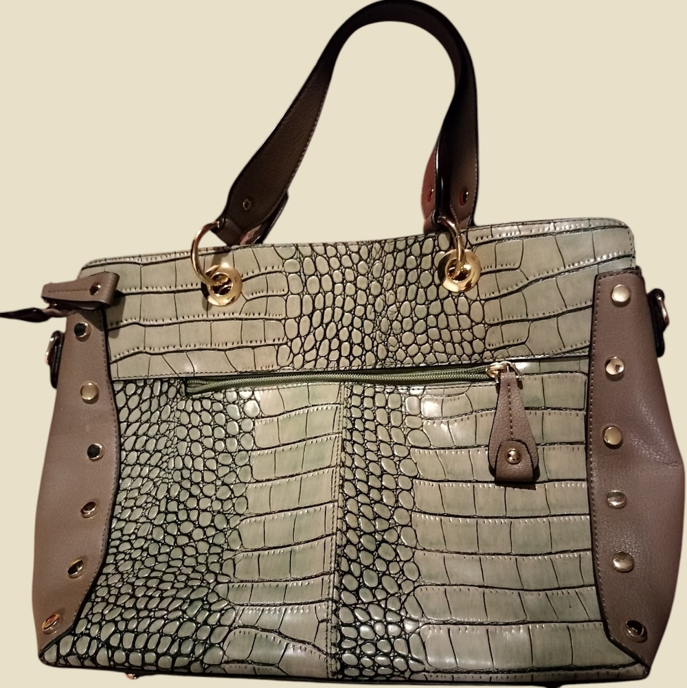 Elegant Grey Crocodile-Embossed MC Handbag New